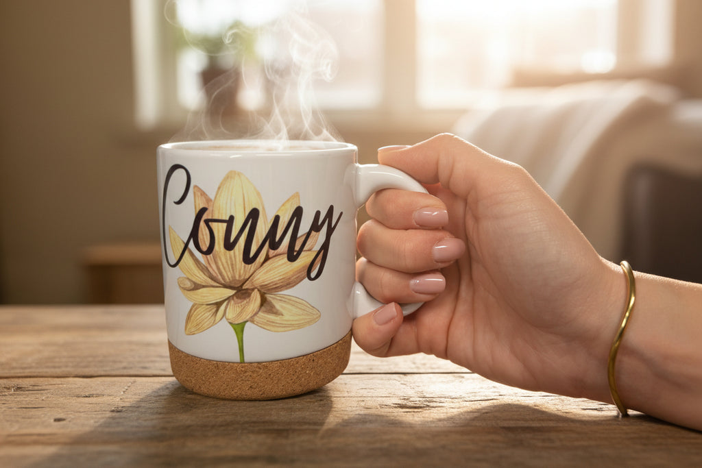 Personalisierte Tasse mit Kork-Untersetzer – Ein Geschenk mit Bedeutung