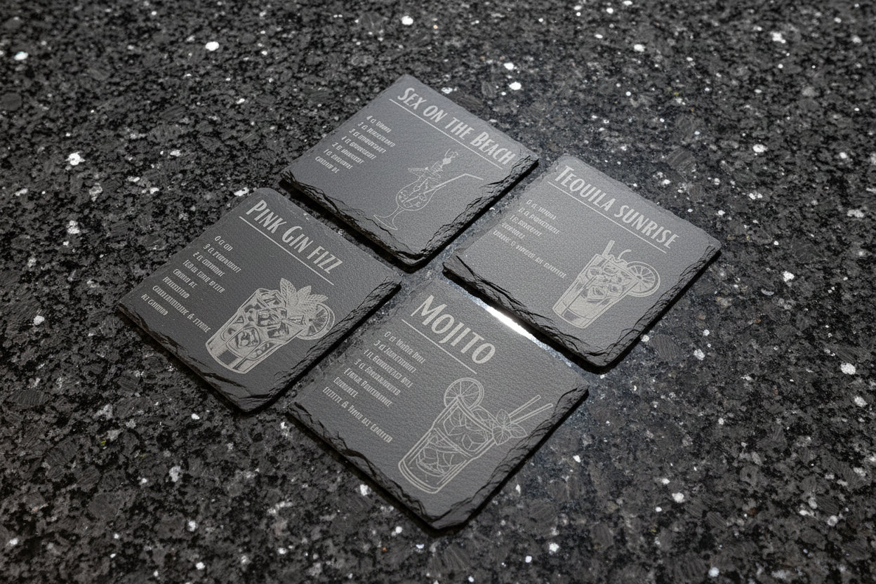 Schiefer-Untersetzer Cocktail personalisiert - stilvolles Set mit Gravur