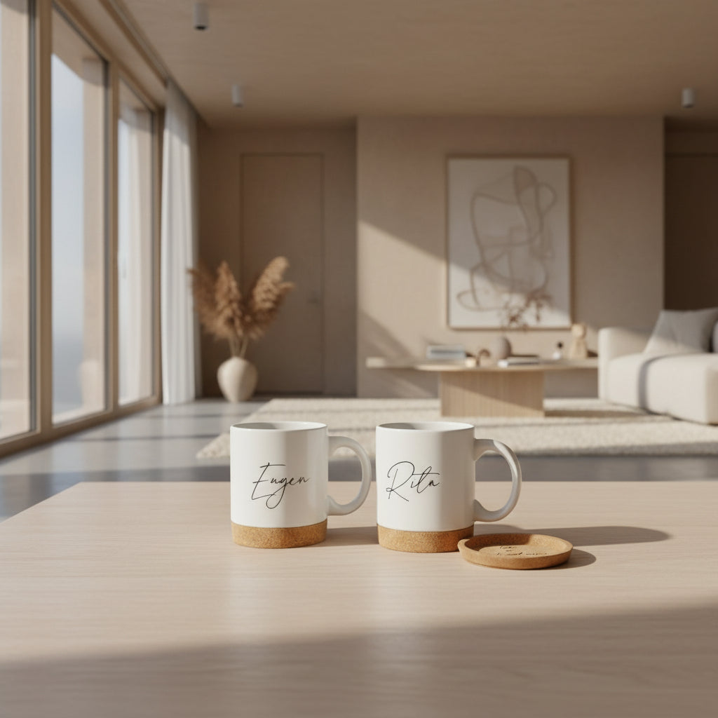 Personalisierte Tasse mit Kork-Untersetzer – Ein Geschenk mit Bedeutung