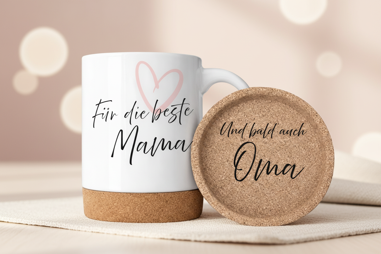 Mama wird Oma - Tasse & Untersetzer Set | Liebevolle Geschenkidee für werdende Omas
