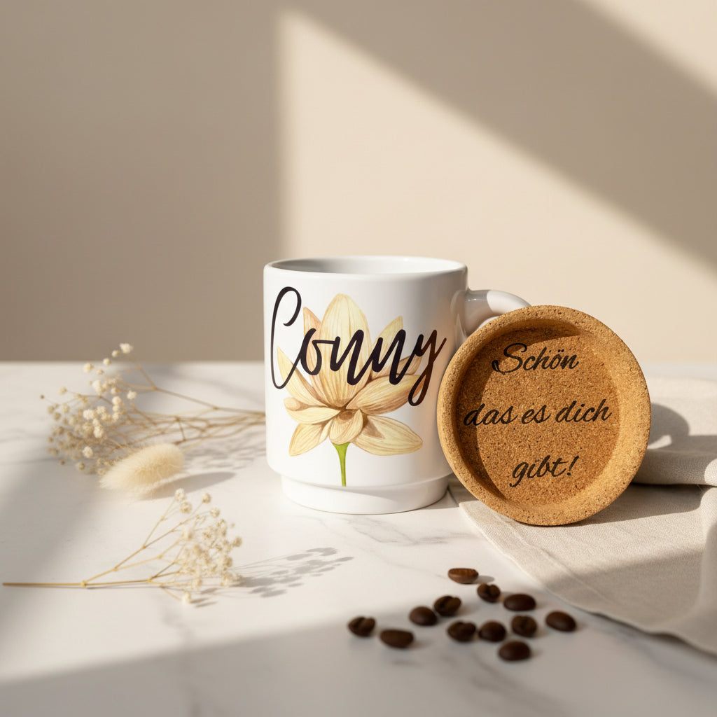 Personalisierte Tasse mit Kork-Untersetzer – Ein Geschenk mit Bedeutung
