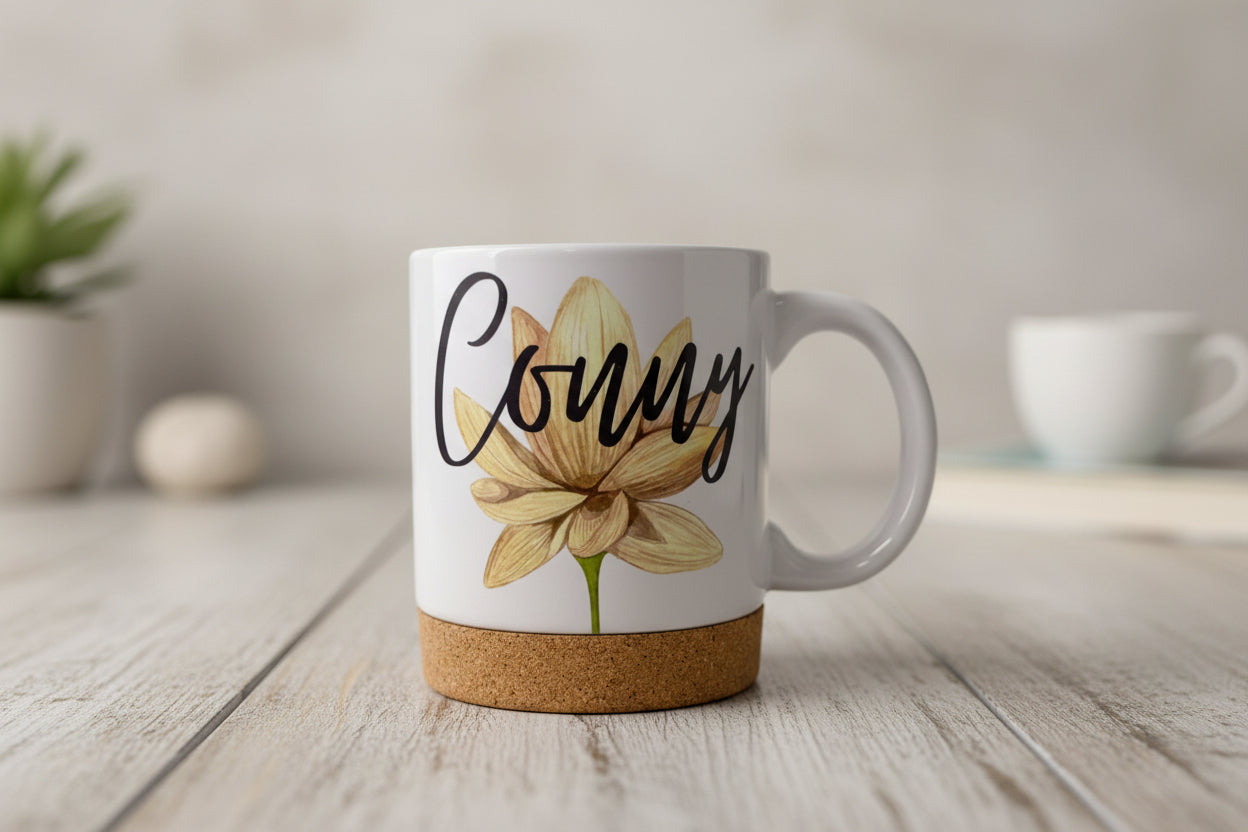 Personalisierte Tasse mit Kork-Untersetzer – Ein Geschenk mit Bedeutung