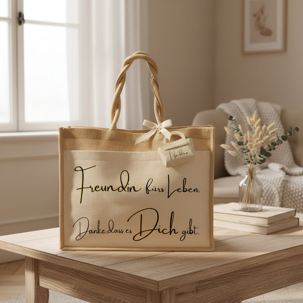 Personalisierte Jute Tasche - individuelles Geschenk mit Wunschtext
